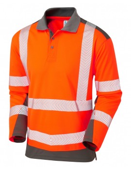Leo Wringcliff CoolvizPlus Sleeved Polo Shirt Orange/Grey High Visibility